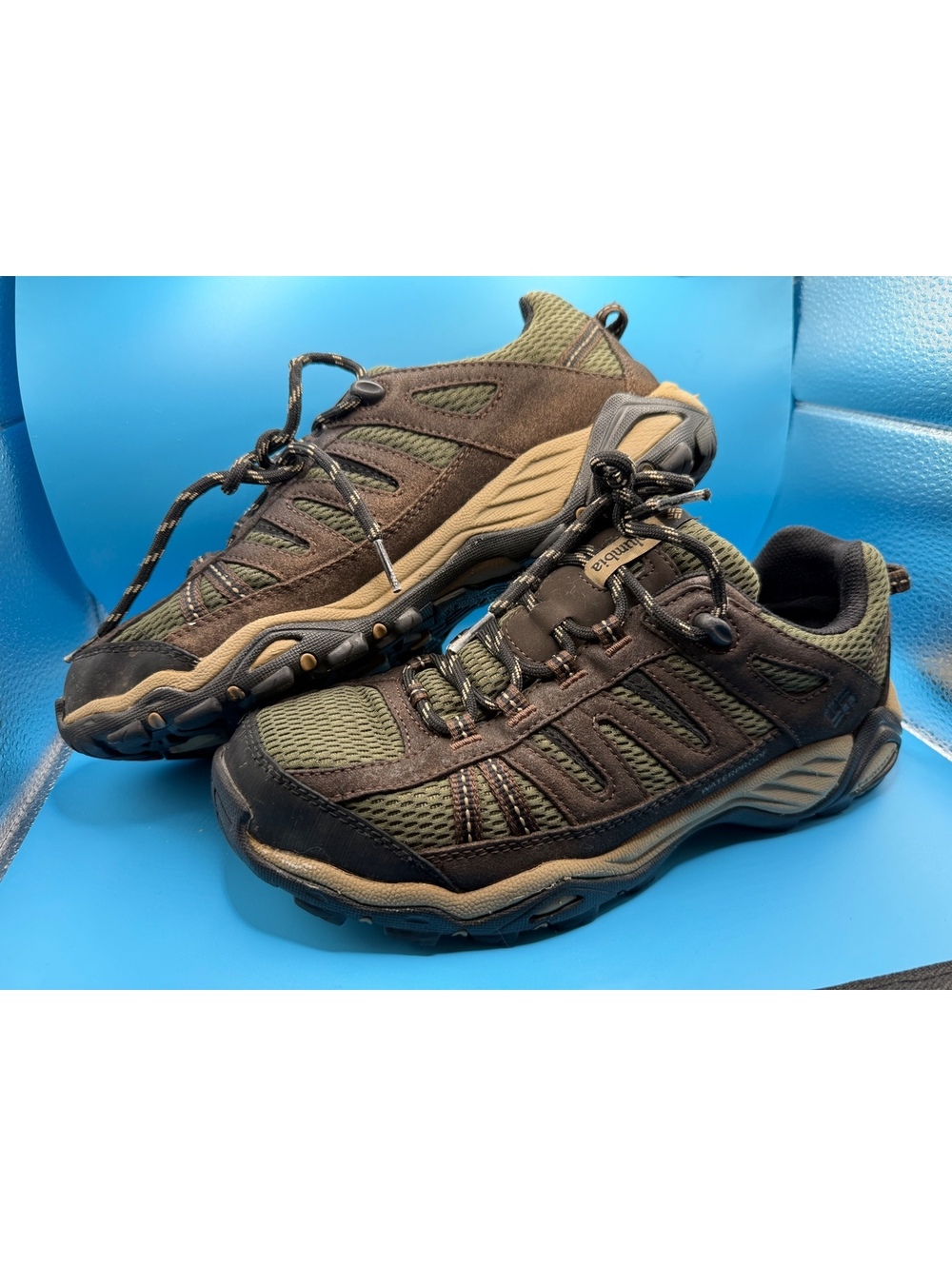Columbia Waterproof Hiking Shoes - Brown and Olive Green, Size 9